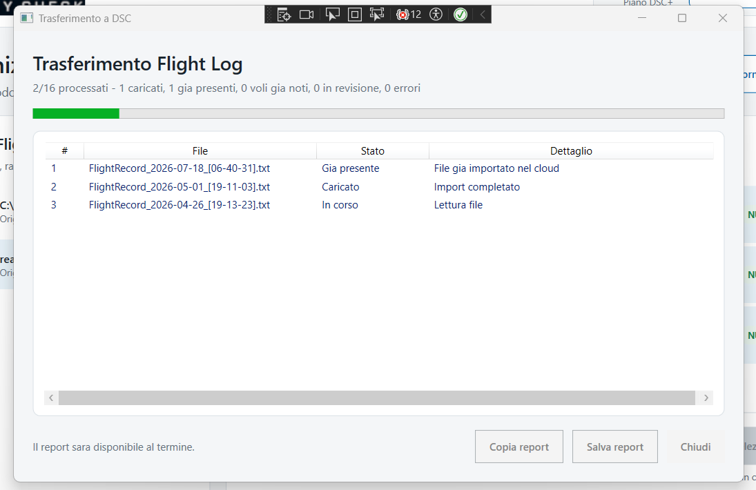 Trasferimento dei Flight Log con Drone Sky Check Sync