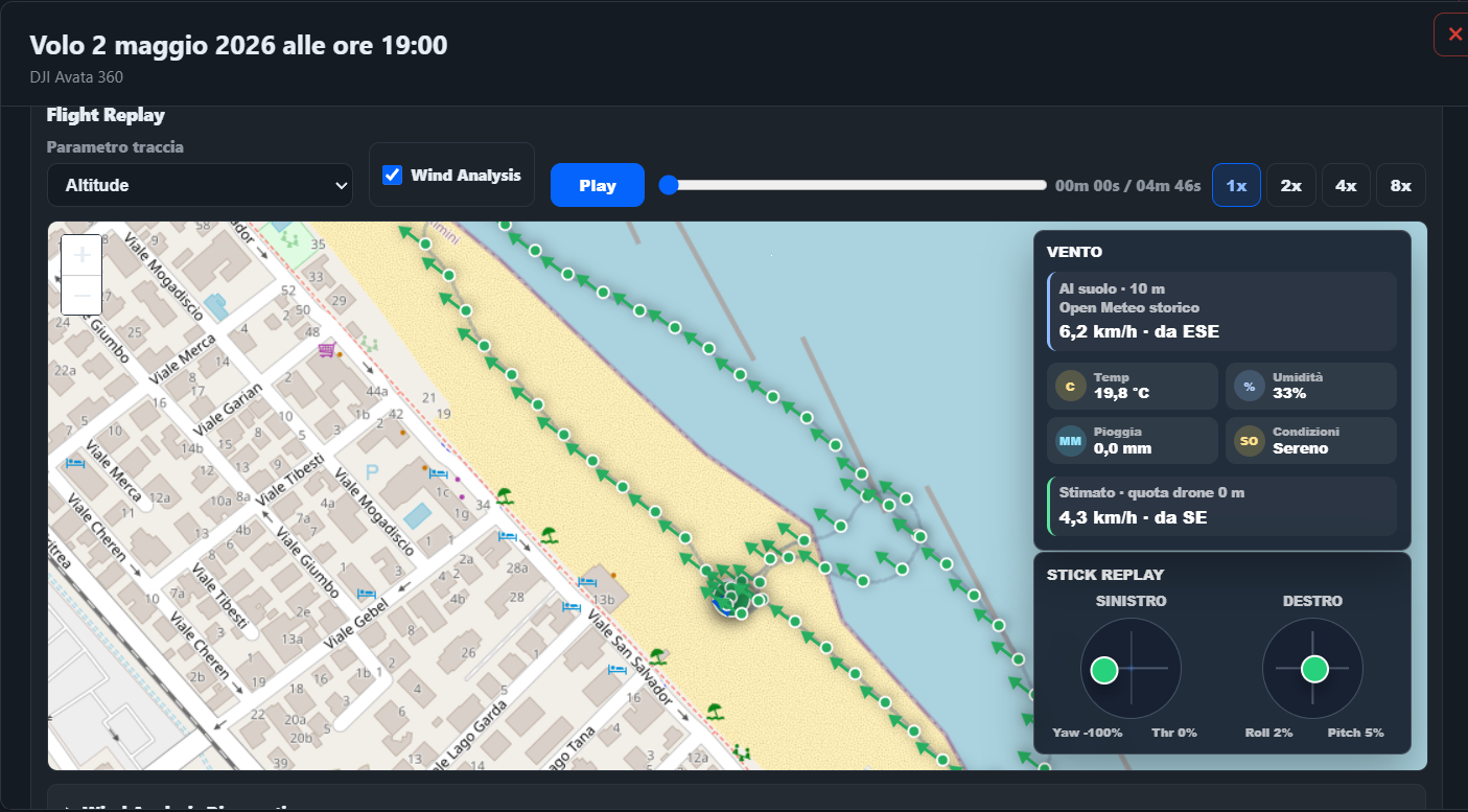Analisi vento nel Flight Replay