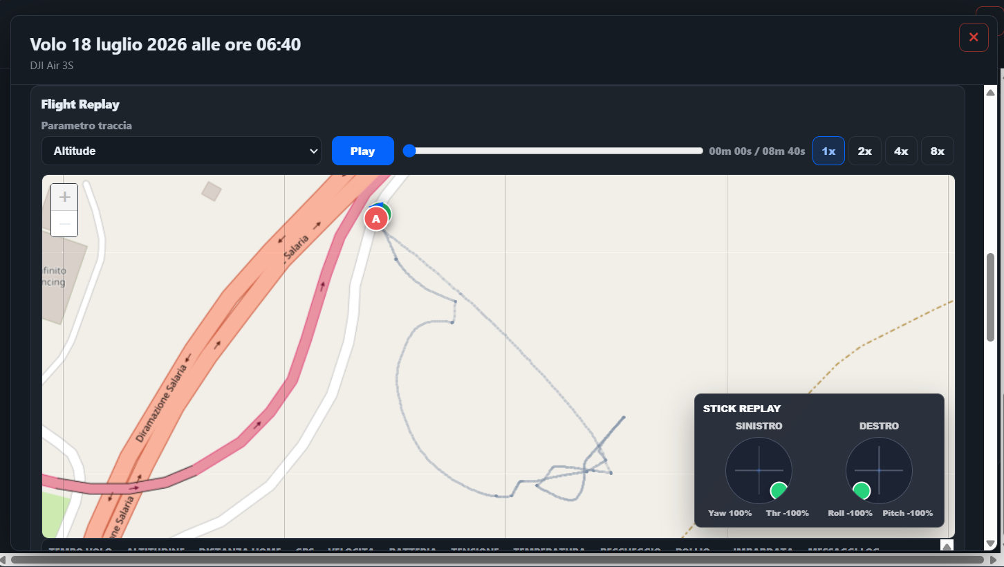 Flight Replay con mappa e comandi