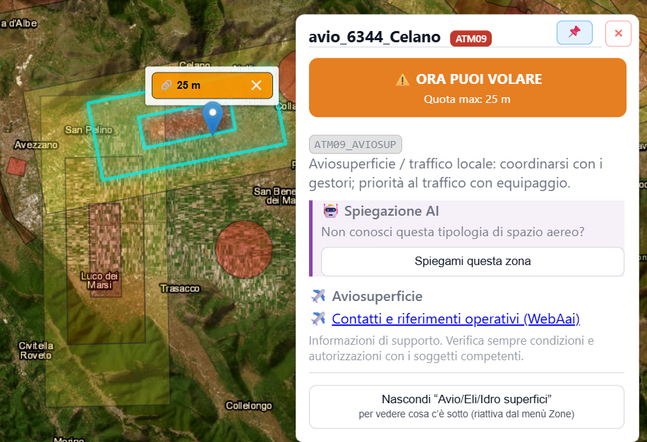 Esempio di aviosuperficie nel pannello informazioni