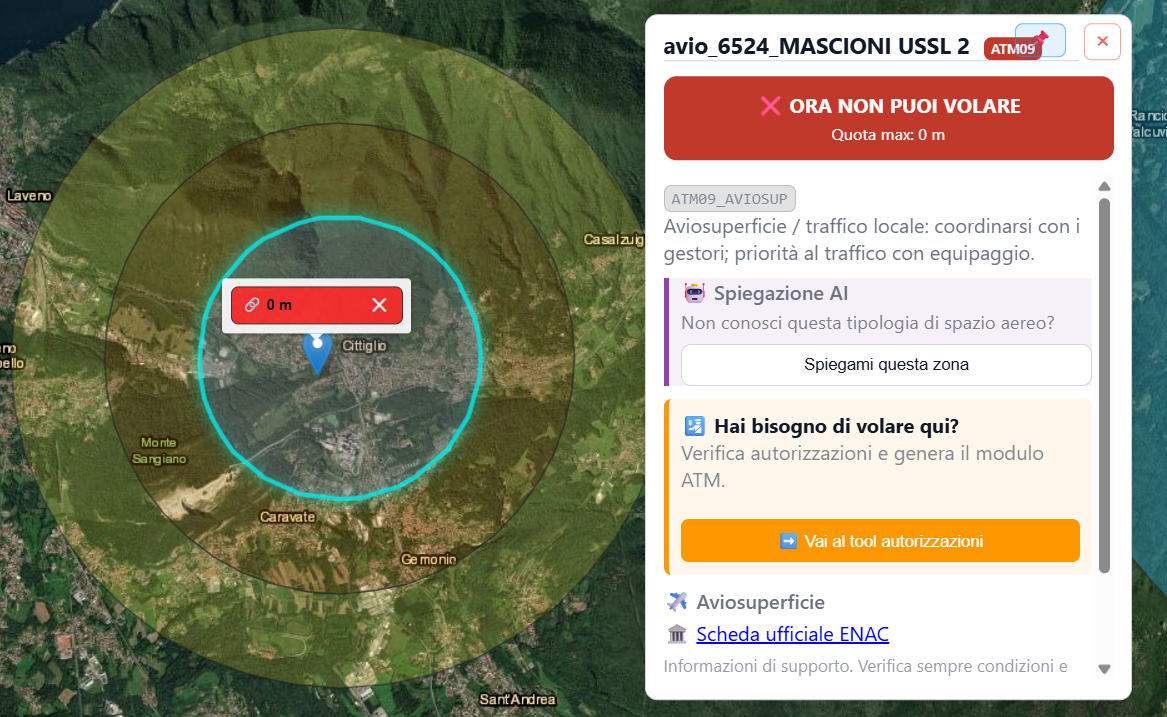 Esempio di eliporto con area operativa e pannello informazioni