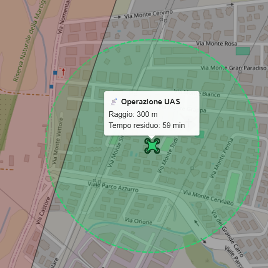 Layer Aree operative UAS con cerchio e marker centrale