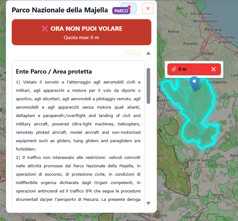Esempio di area Parco con limite operativo 0 metri