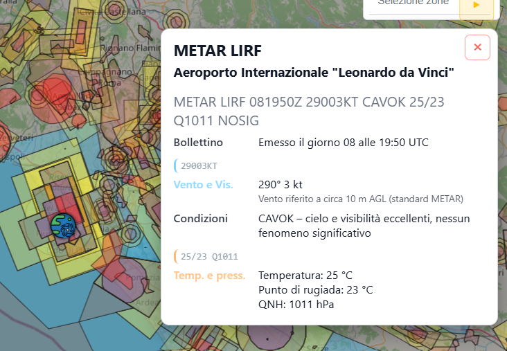 Esempio di pannello METAR per LIRF