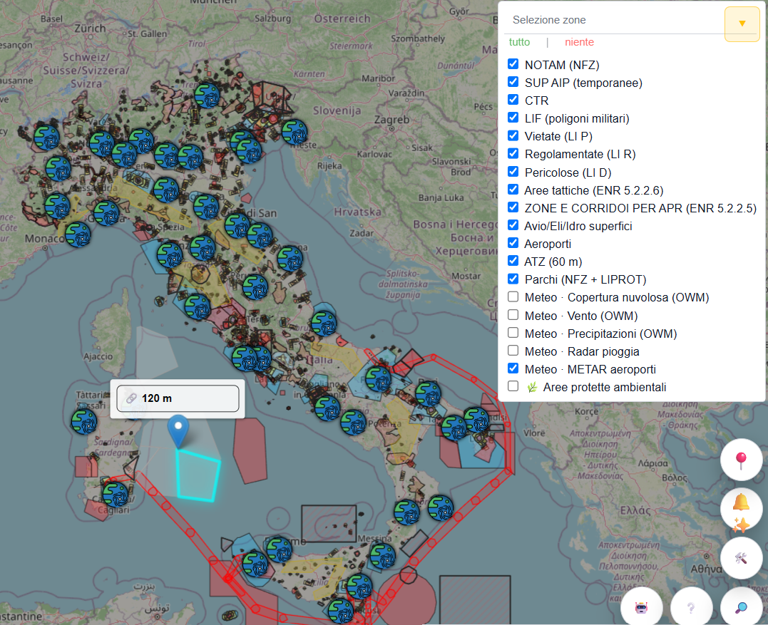 Layer METAR aeroporti sulla mappa italiana