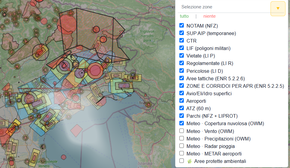 Layer meteo di copertura nuvolosa OpenWeatherMap