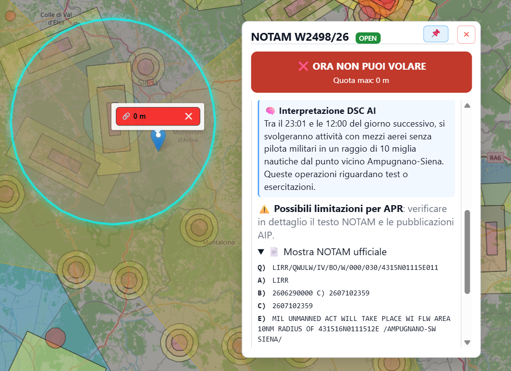 Interpretazione AI e testo ufficiale NOTAM