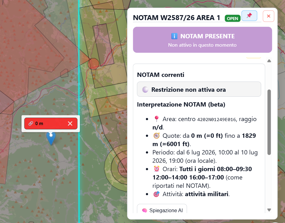 NOTAM presente nel pannello