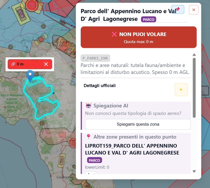 Pannello informazioni della mappa